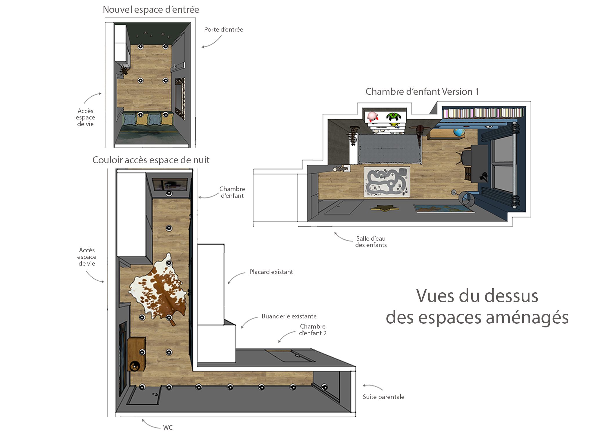 amenagement-decoration-appartement-paris-vues du dessus des espaces amenages version 1-dekho design