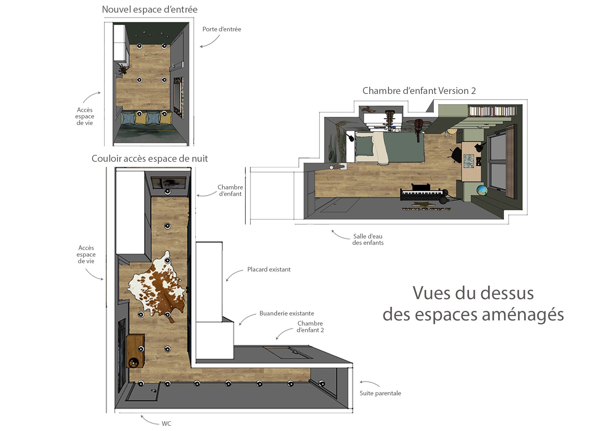 amenagement-decoration-appartement-paris-vues du dessus des espaces amenages version 2-dekho design