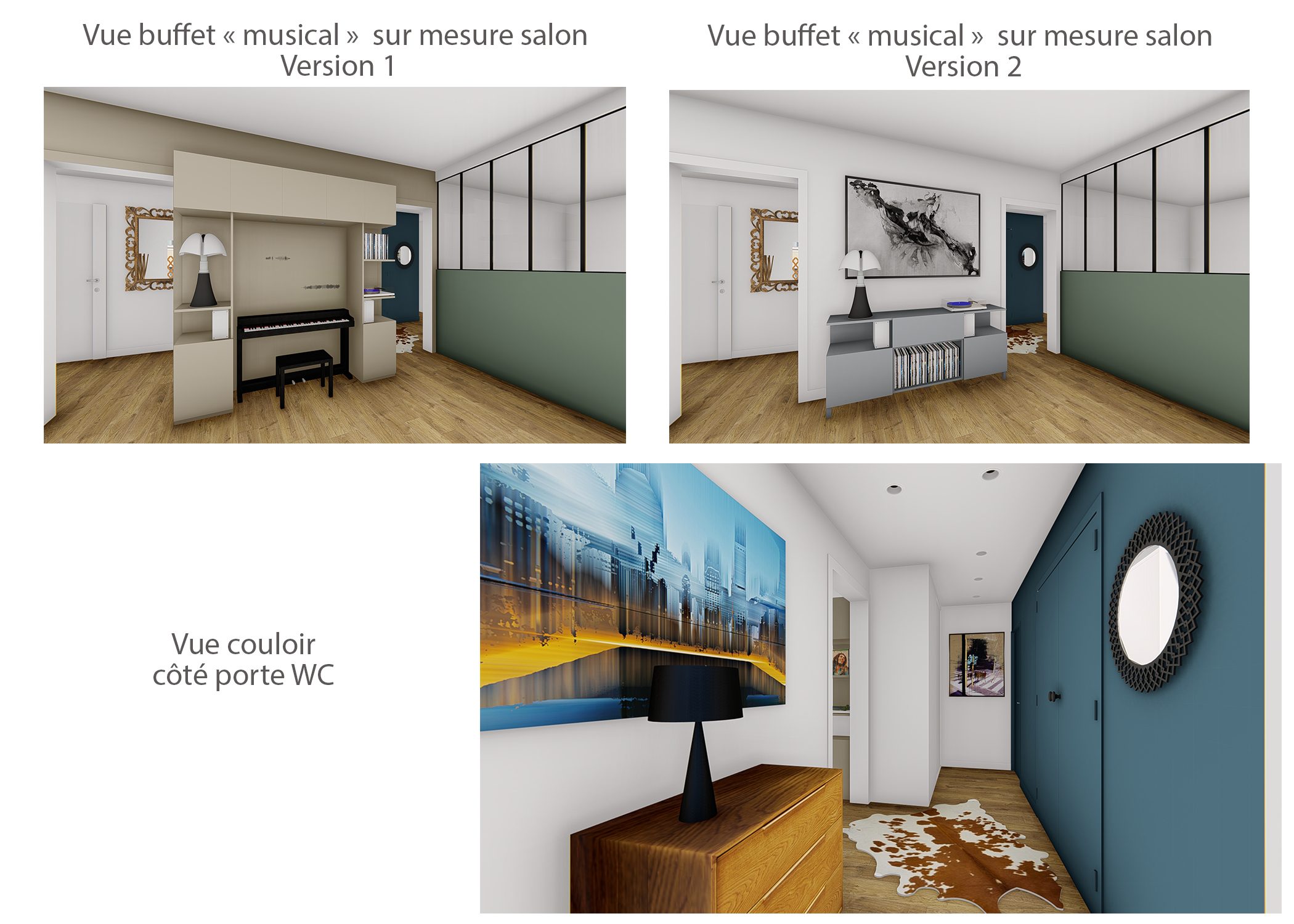 amenagement-decoration-appartement-paris-rendus salon et couloir-dekho design