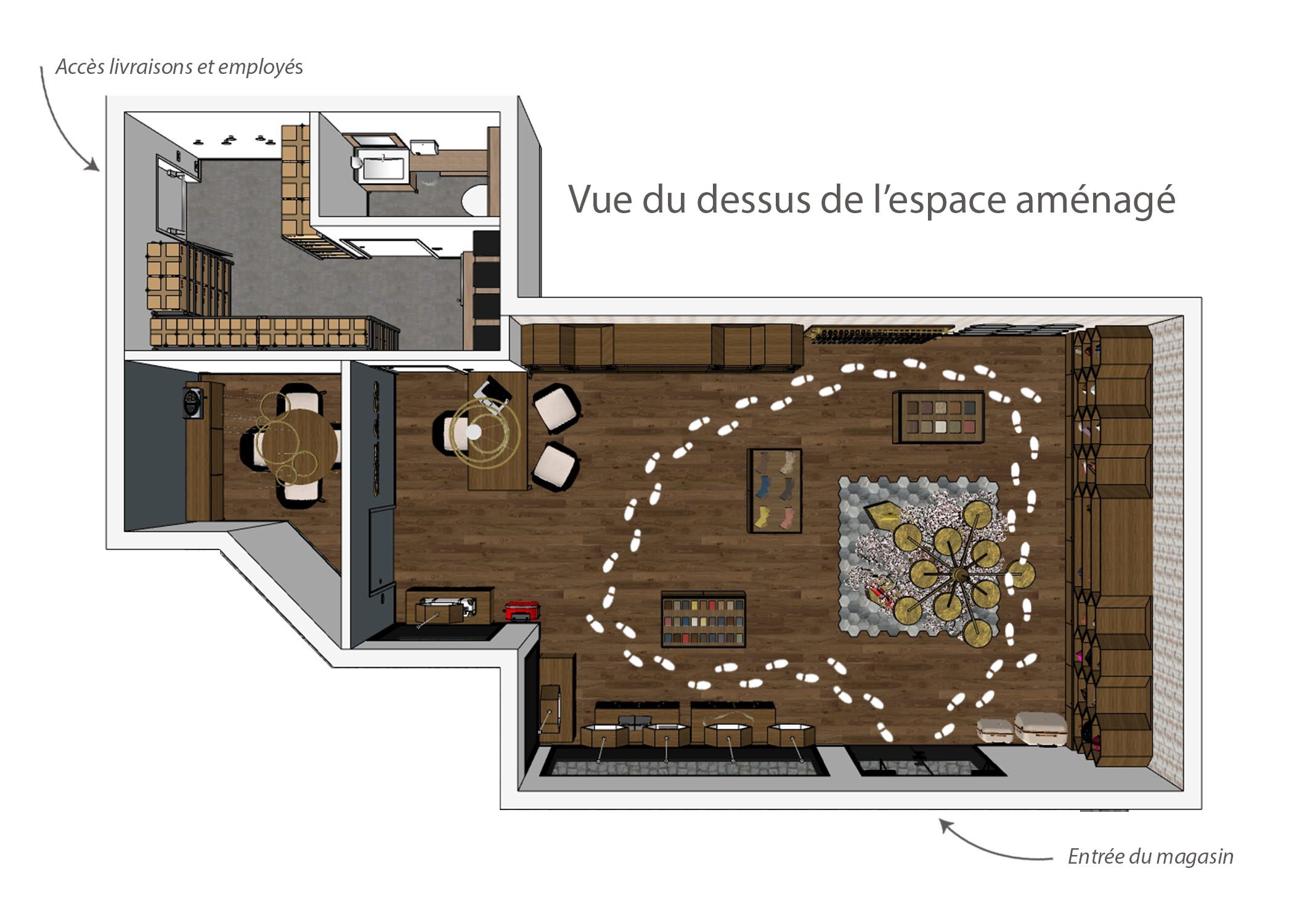 amenagement-decoration-magasin de luxe-paris-vue dessus espace aménagé-dekho design