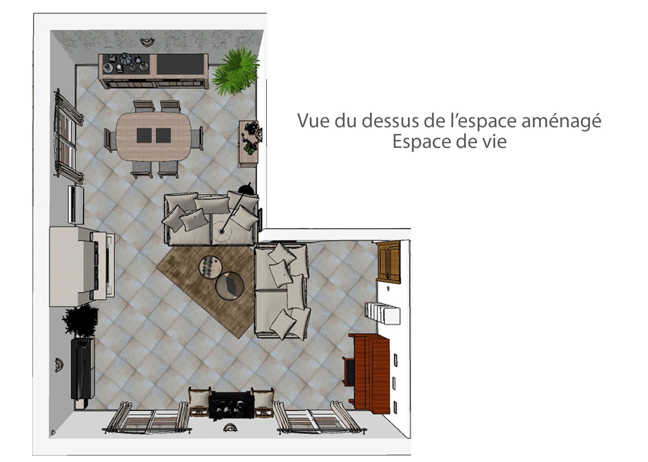 agencement-decoration-espace de vie et sanitaires peynier-vue du dessus espace de vie-dekho design