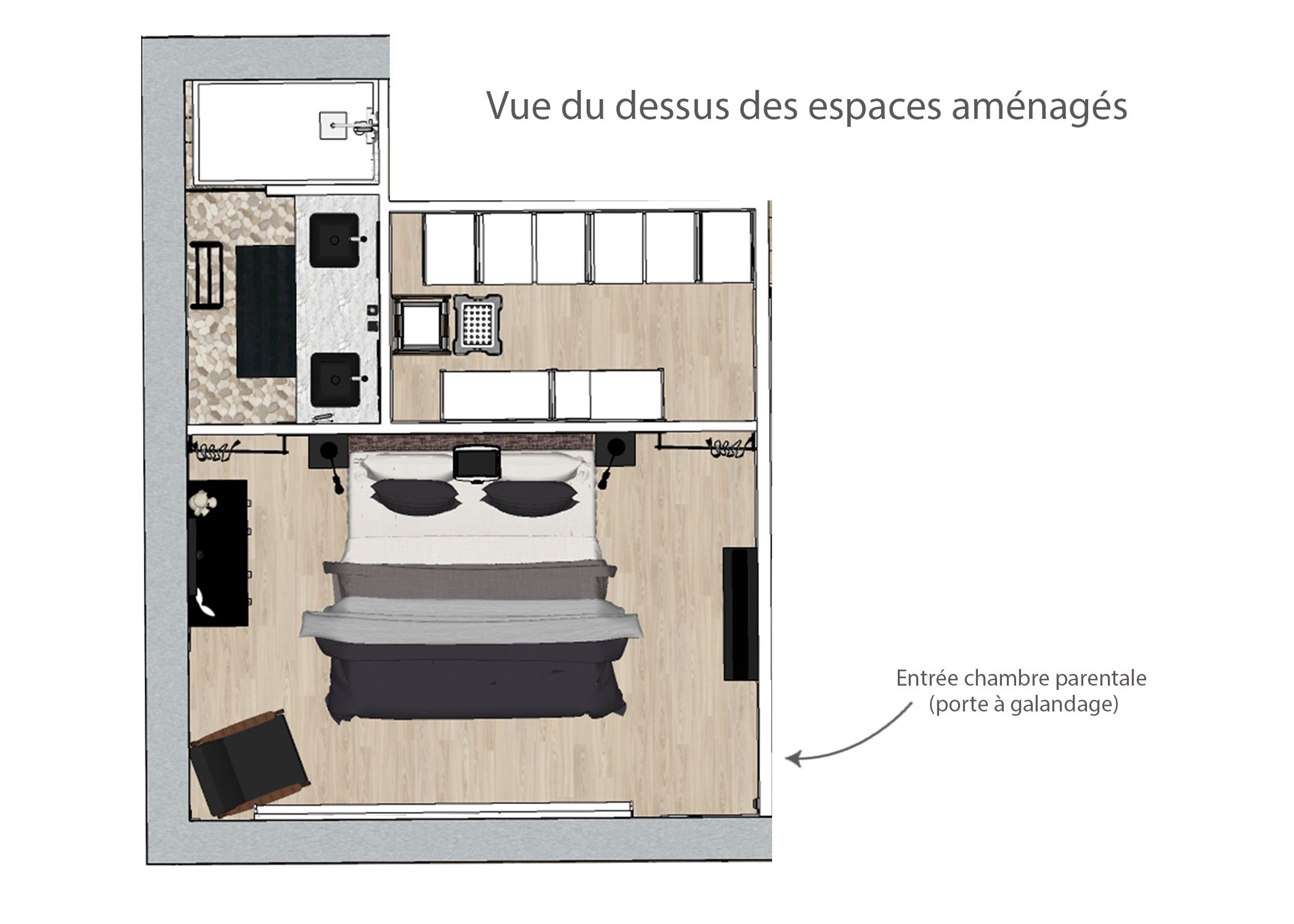 amenagement-decoration-chambre parentale-salle de douche-villa neuve-fuveau-vue du dessus-dekho design